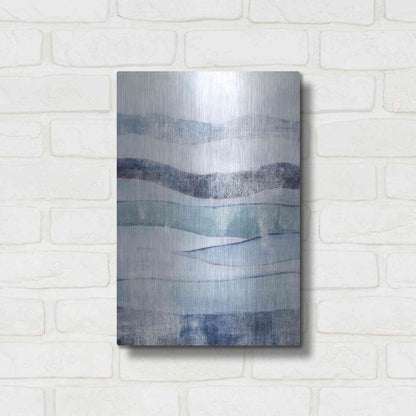 Luxe Metal Art 'White Out In Blue I' by Grace Popp, Metal Wall Art,12x16