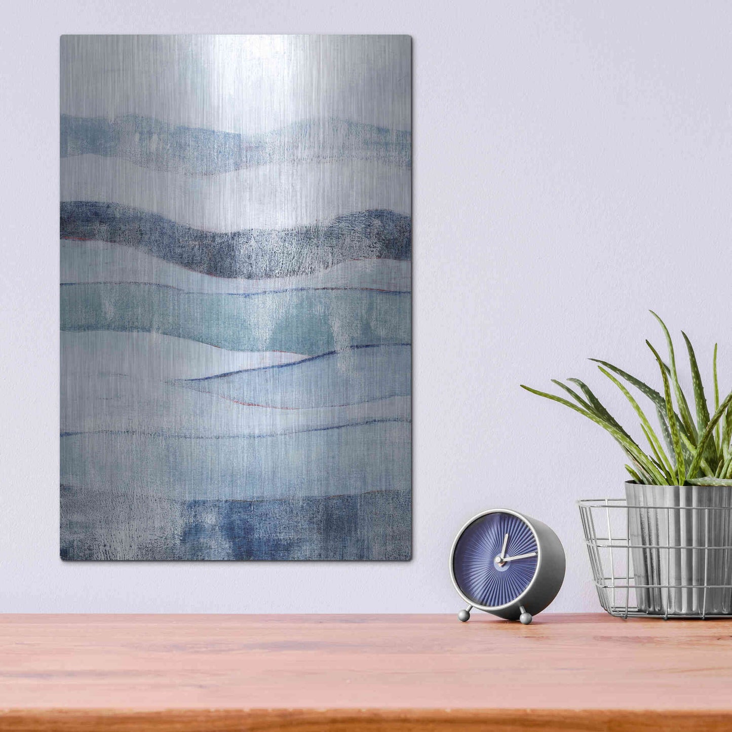 Luxe Metal Art 'White Out In Blue I' by Grace Popp, Metal Wall Art,12x16