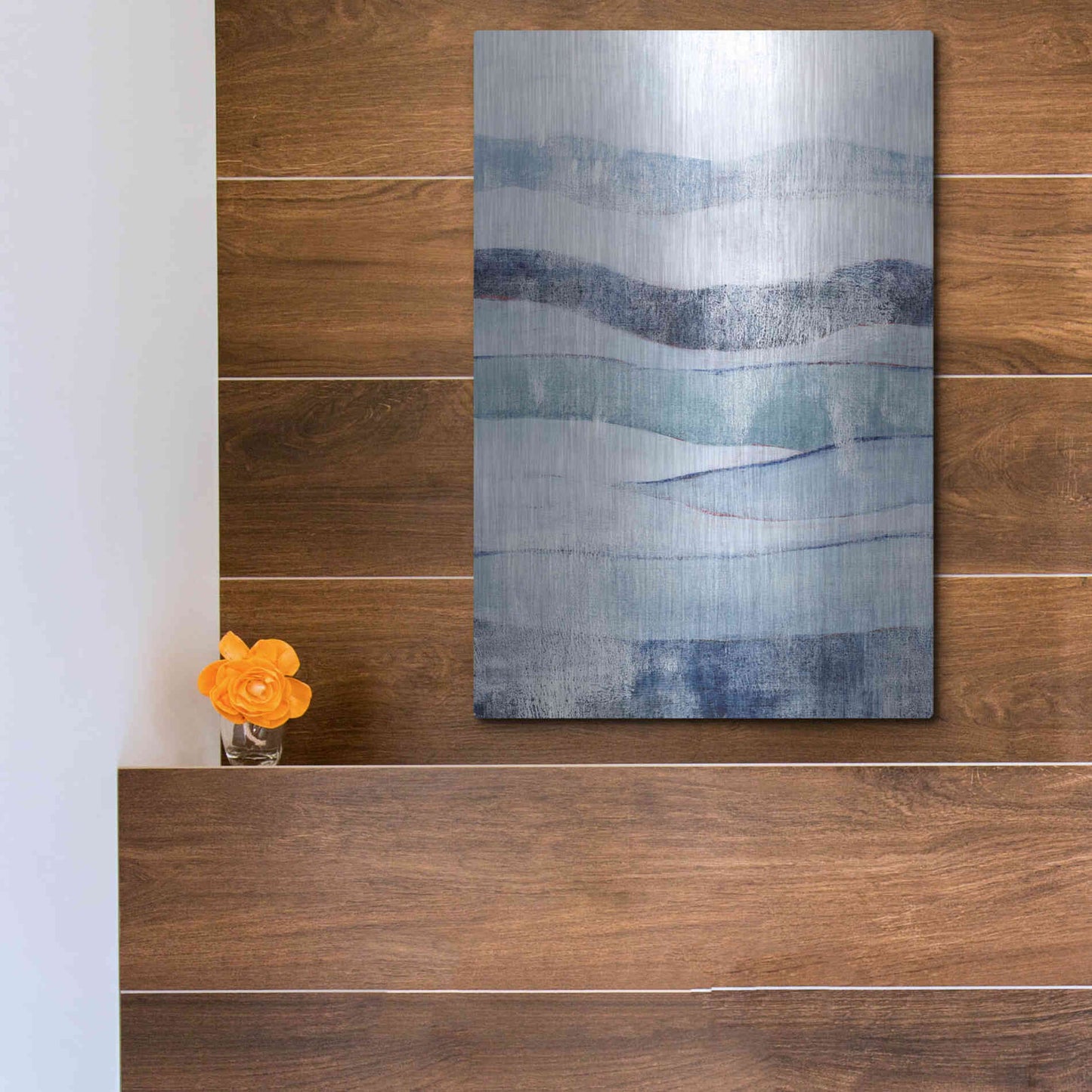 Luxe Metal Art 'White Out In Blue I' by Grace Popp, Metal Wall Art,12x16