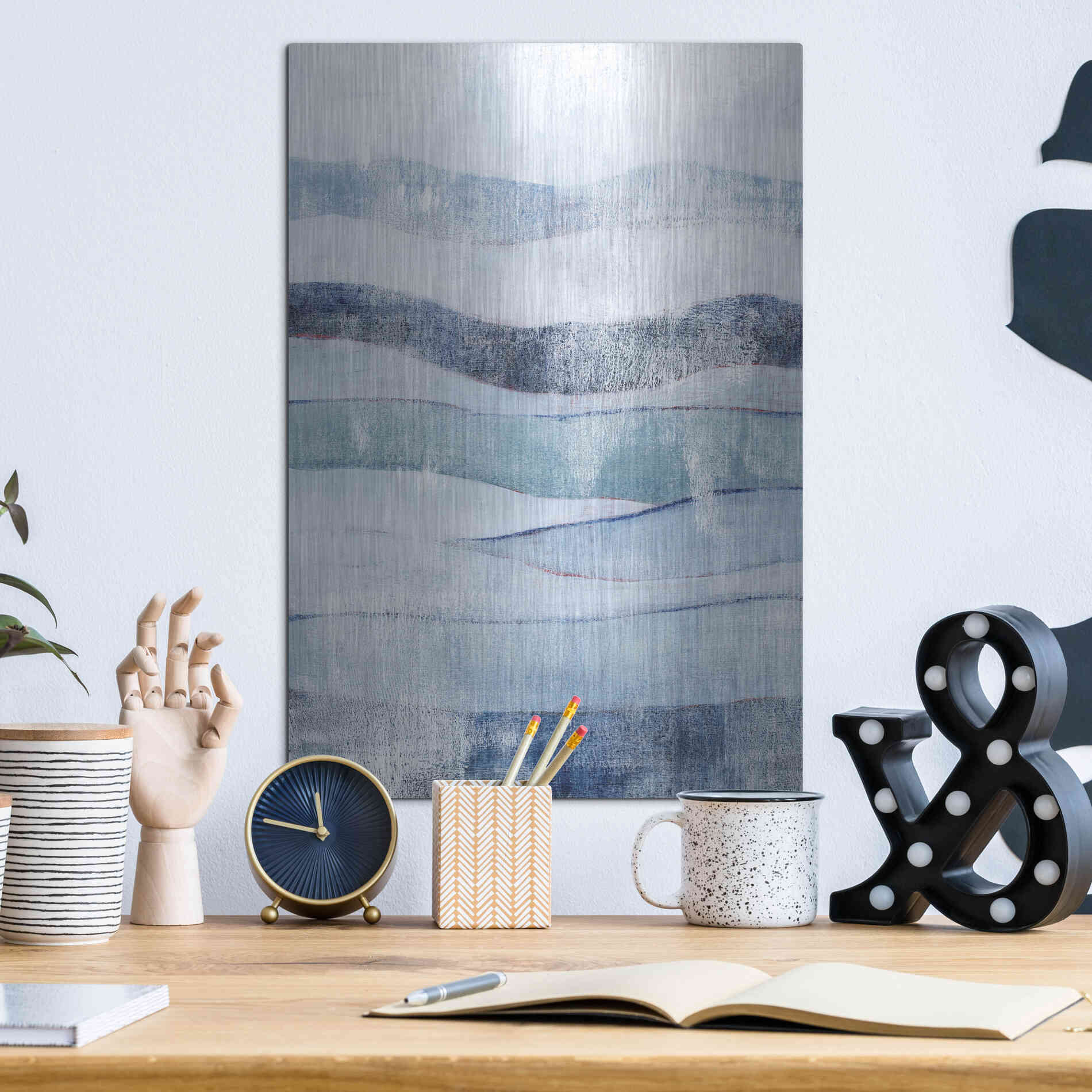 Luxe Metal Art 'White Out In Blue I' by Grace Popp, Metal Wall Art,12x16