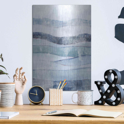 Luxe Metal Art 'White Out In Blue I' by Grace Popp, Metal Wall Art,12x16