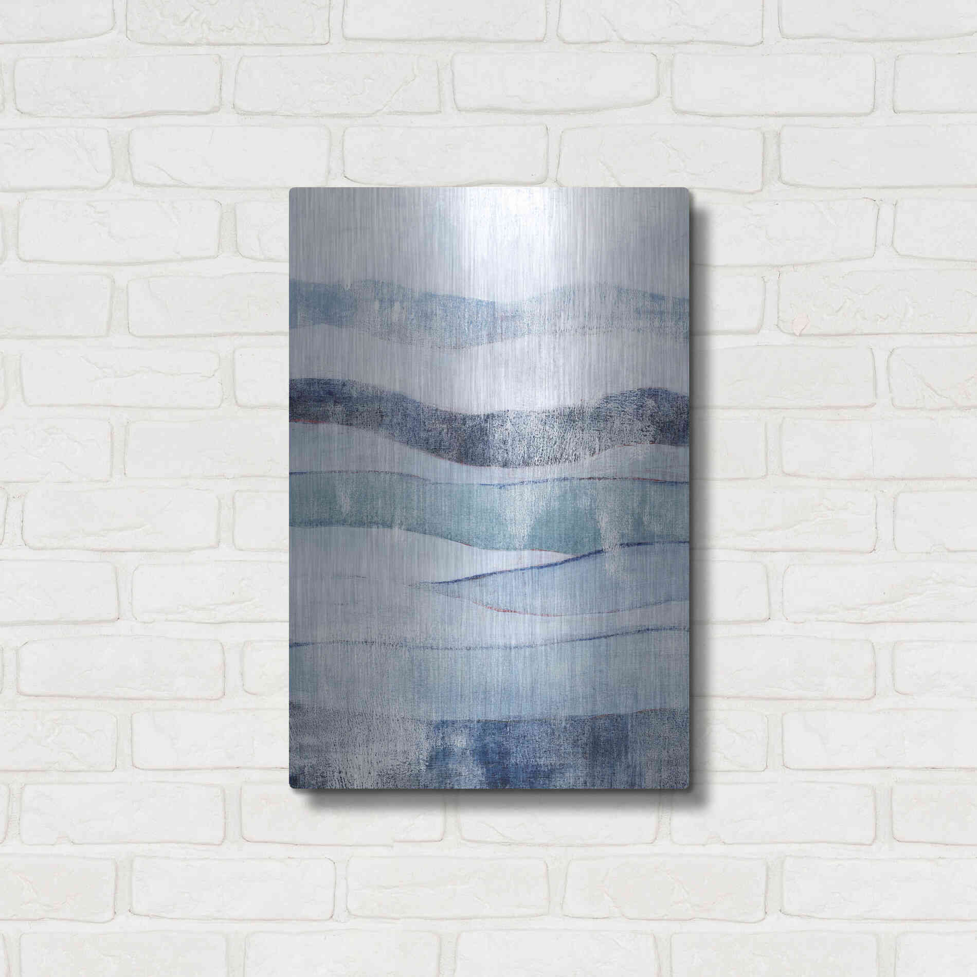 Luxe Metal Art 'White Out In Blue I' by Grace Popp, Metal Wall Art,16x24