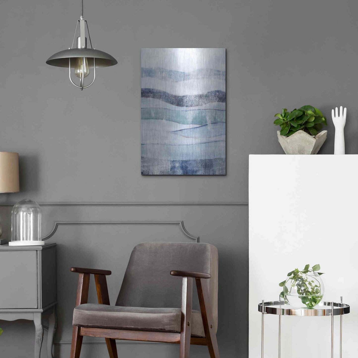 Luxe Metal Art 'White Out In Blue I' by Grace Popp, Metal Wall Art,16x24