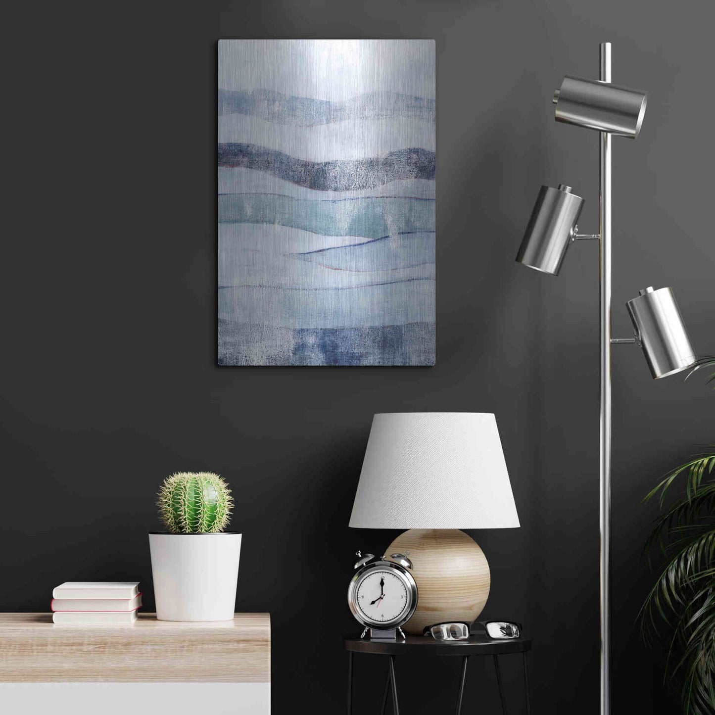 Luxe Metal Art 'White Out In Blue I' by Grace Popp, Metal Wall Art,16x24