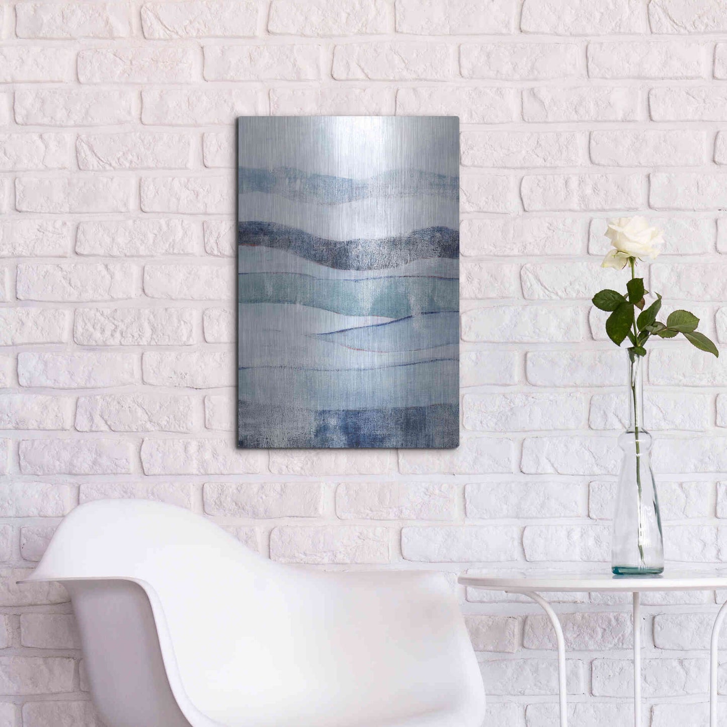 Luxe Metal Art 'White Out In Blue I' by Grace Popp, Metal Wall Art,16x24