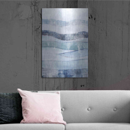 Luxe Metal Art 'White Out In Blue I' by Grace Popp, Metal Wall Art,24x36