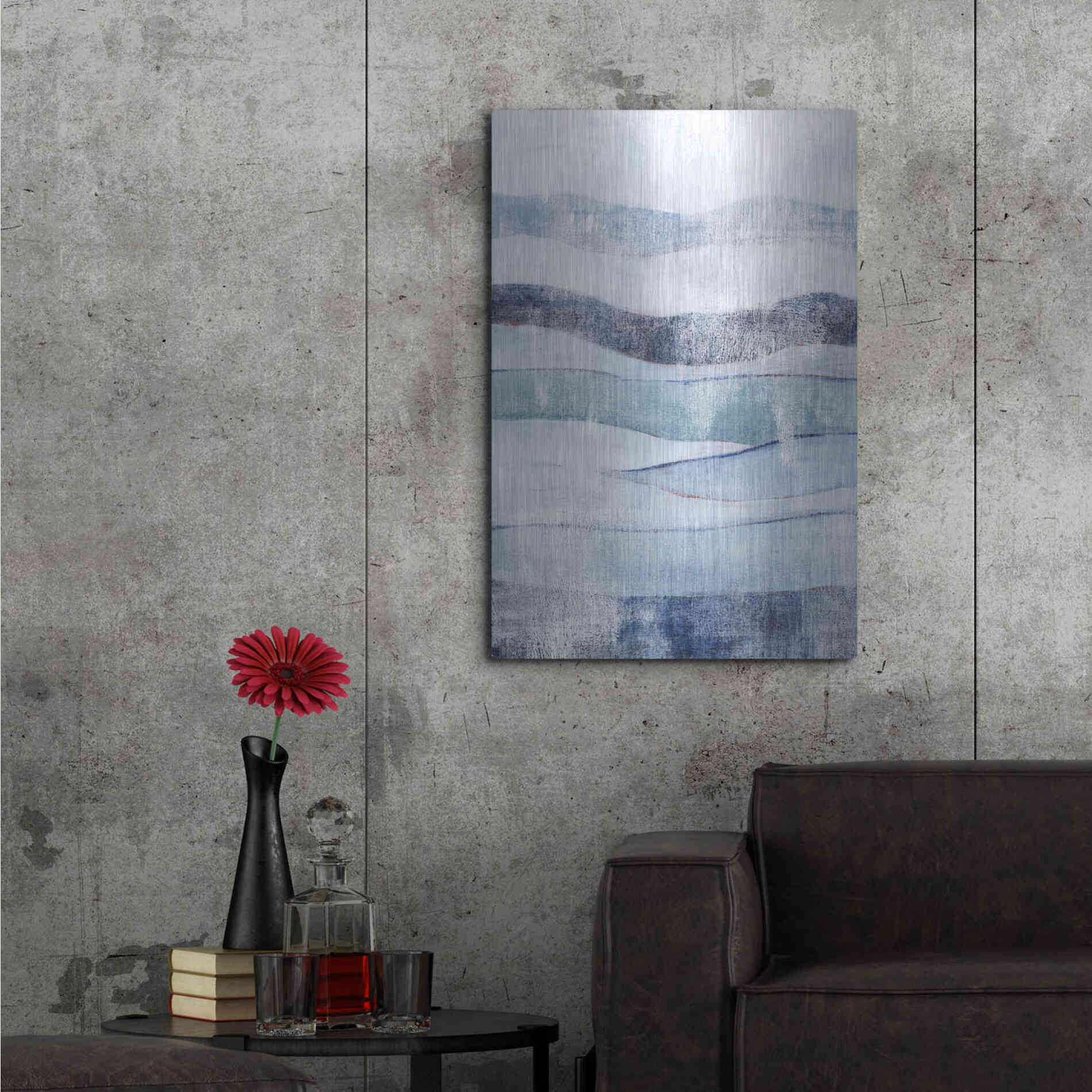 Luxe Metal Art 'White Out In Blue I' by Grace Popp, Metal Wall Art,24x36