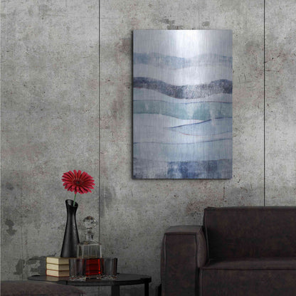 Luxe Metal Art 'White Out In Blue I' by Grace Popp, Metal Wall Art,24x36