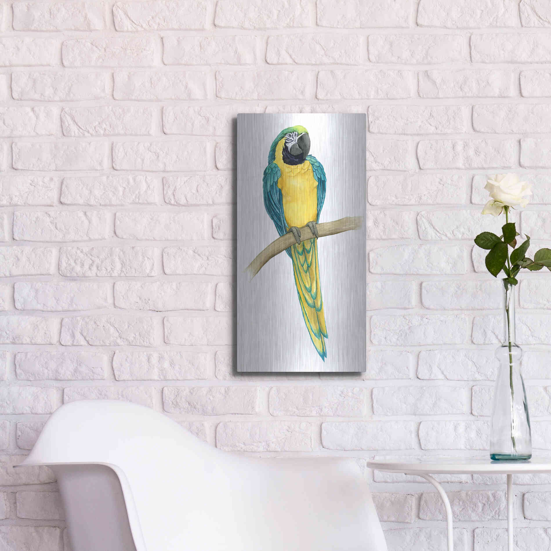 Luxe Metal Art 'Teal Macaw II' by Grace Popp, Metal Wall Art,12x24