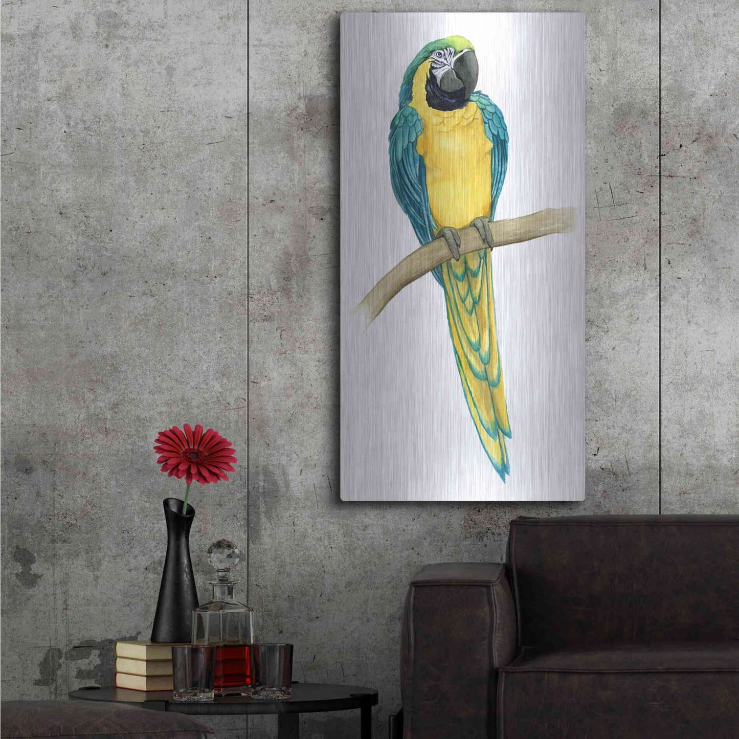 Luxe Metal Art 'Teal Macaw II' by Grace Popp, Metal Wall Art,24x48