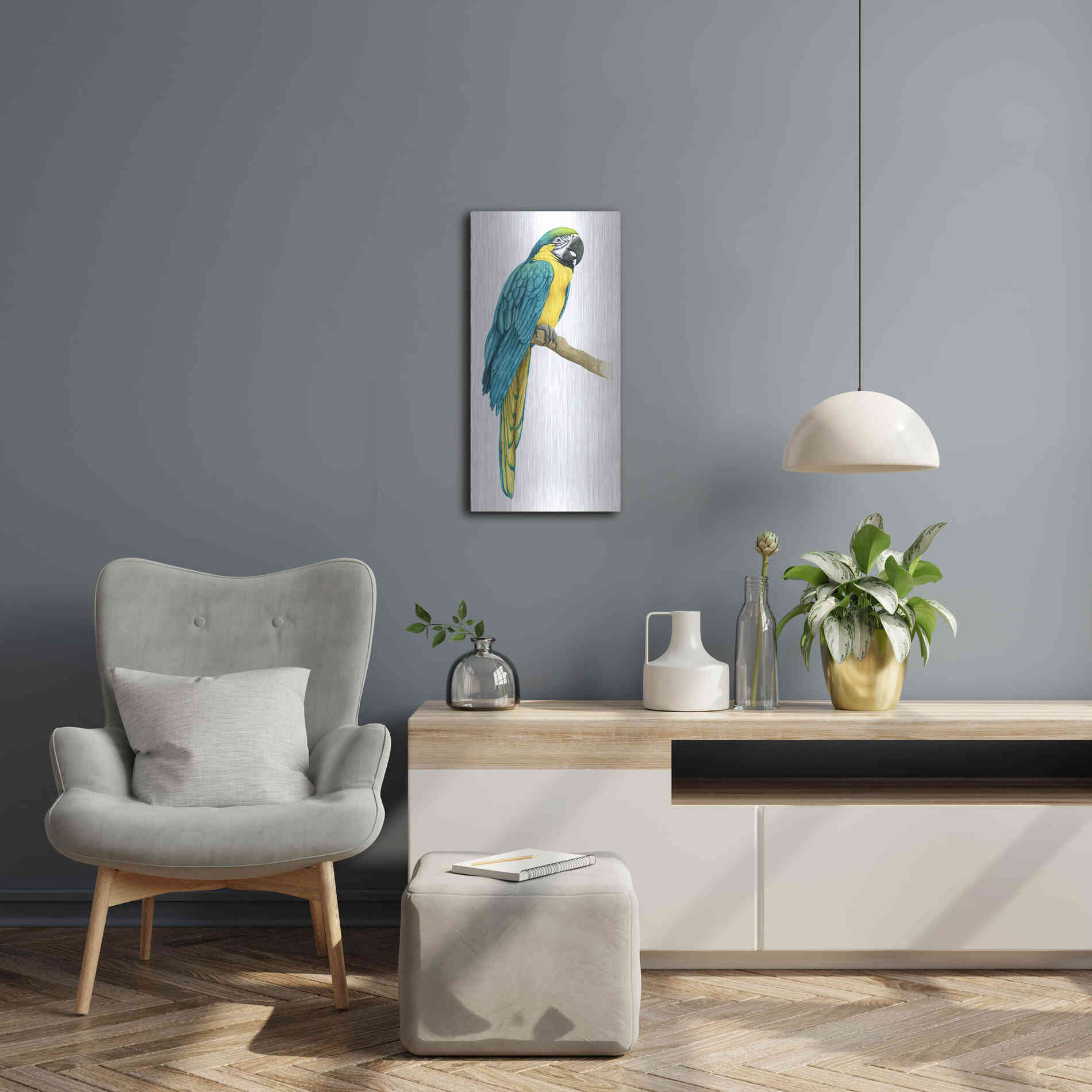Luxe Metal Art 'Teal Macaw I' by Grace Popp, Metal Wall Art,12x24