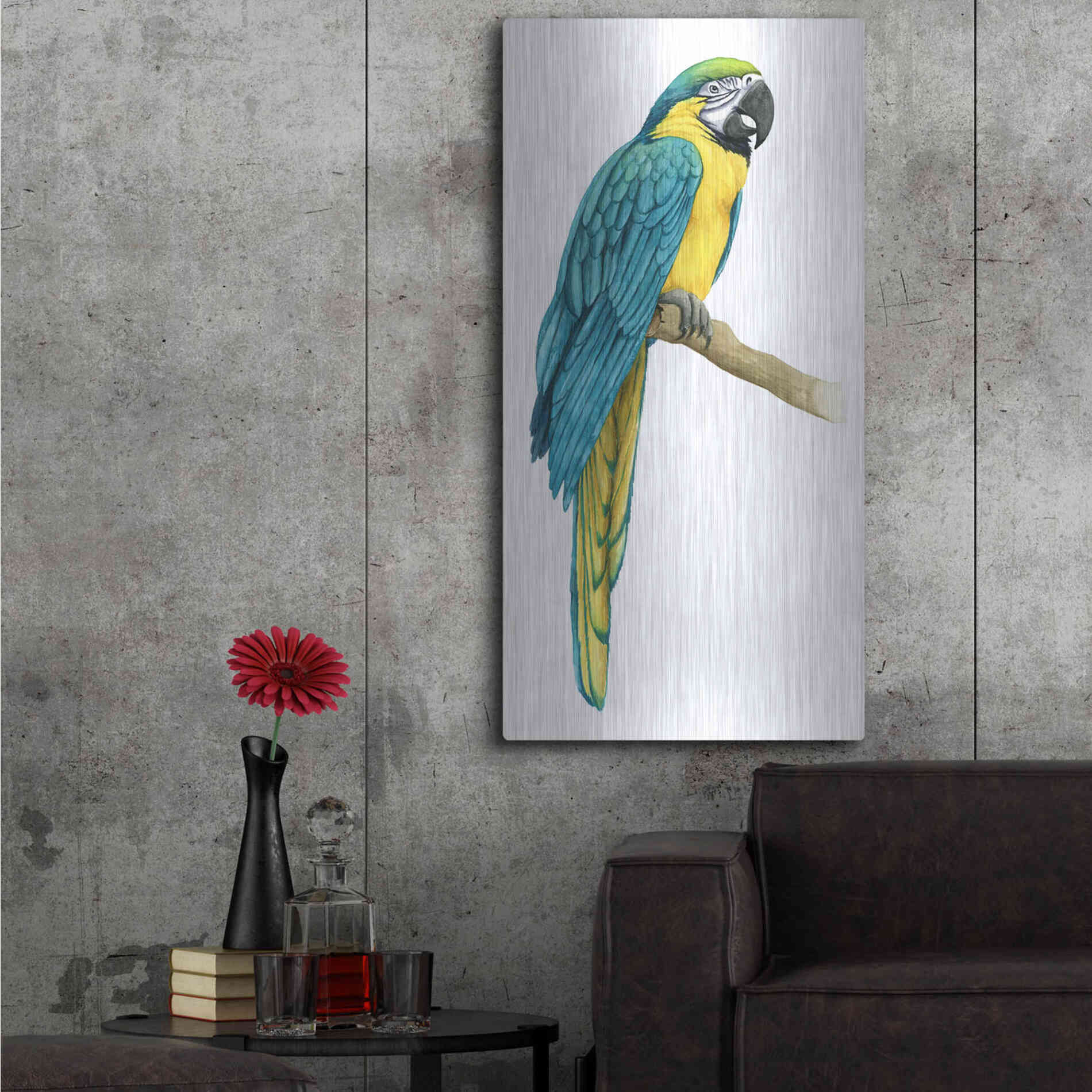 Luxe Metal Art 'Teal Macaw I' by Grace Popp, Metal Wall Art,24x48