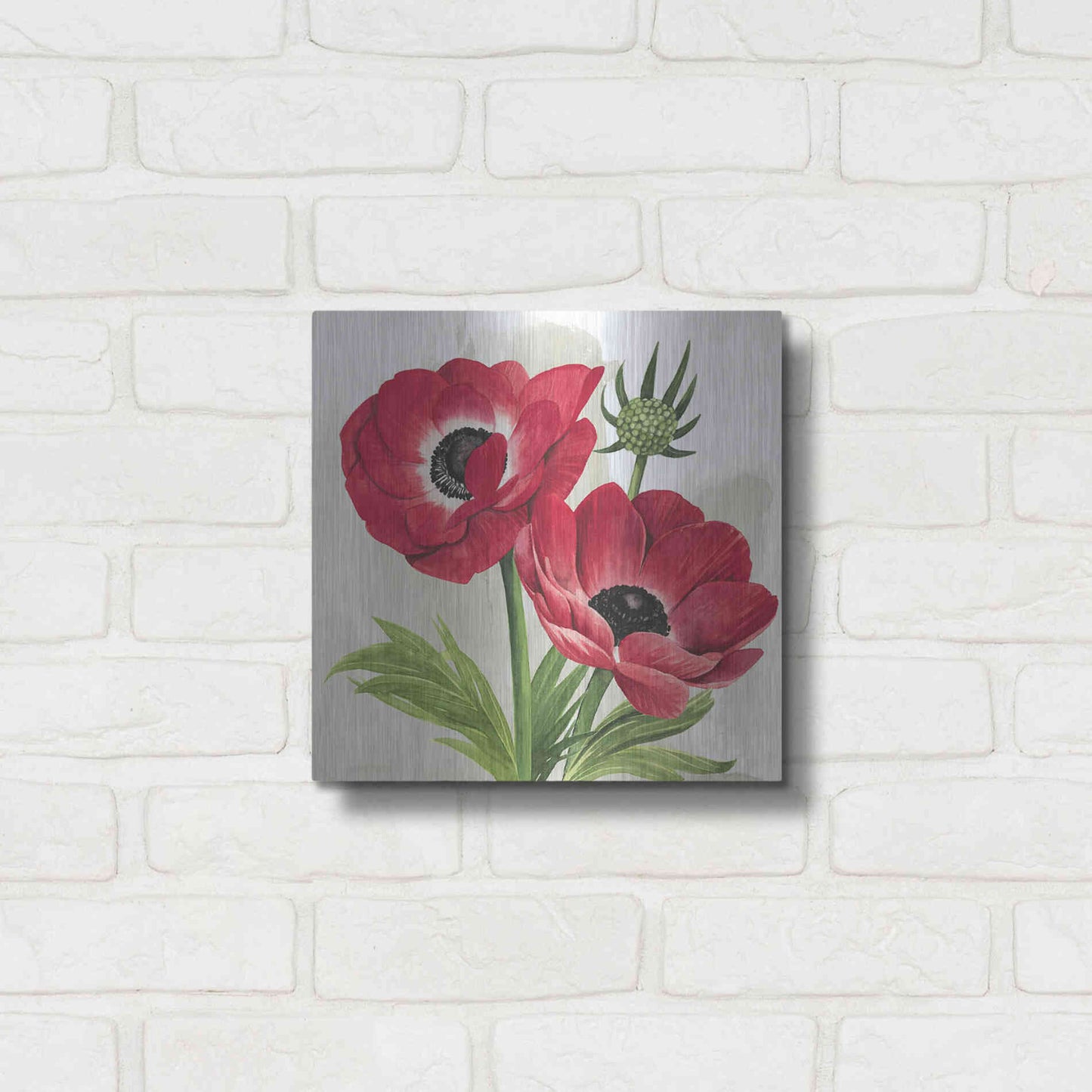 Luxe Metal Art 'Crimson Anemones I' by Grace Popp, Metal Wall Art,12x12