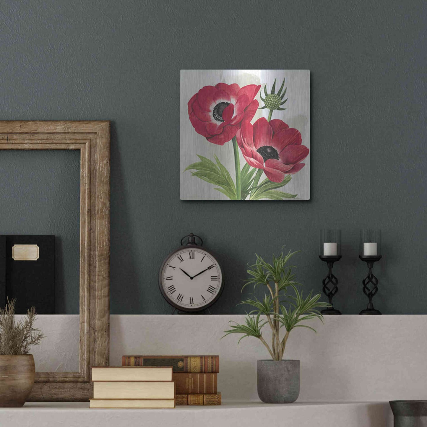 Luxe Metal Art 'Crimson Anemones I' by Grace Popp, Metal Wall Art,12x12