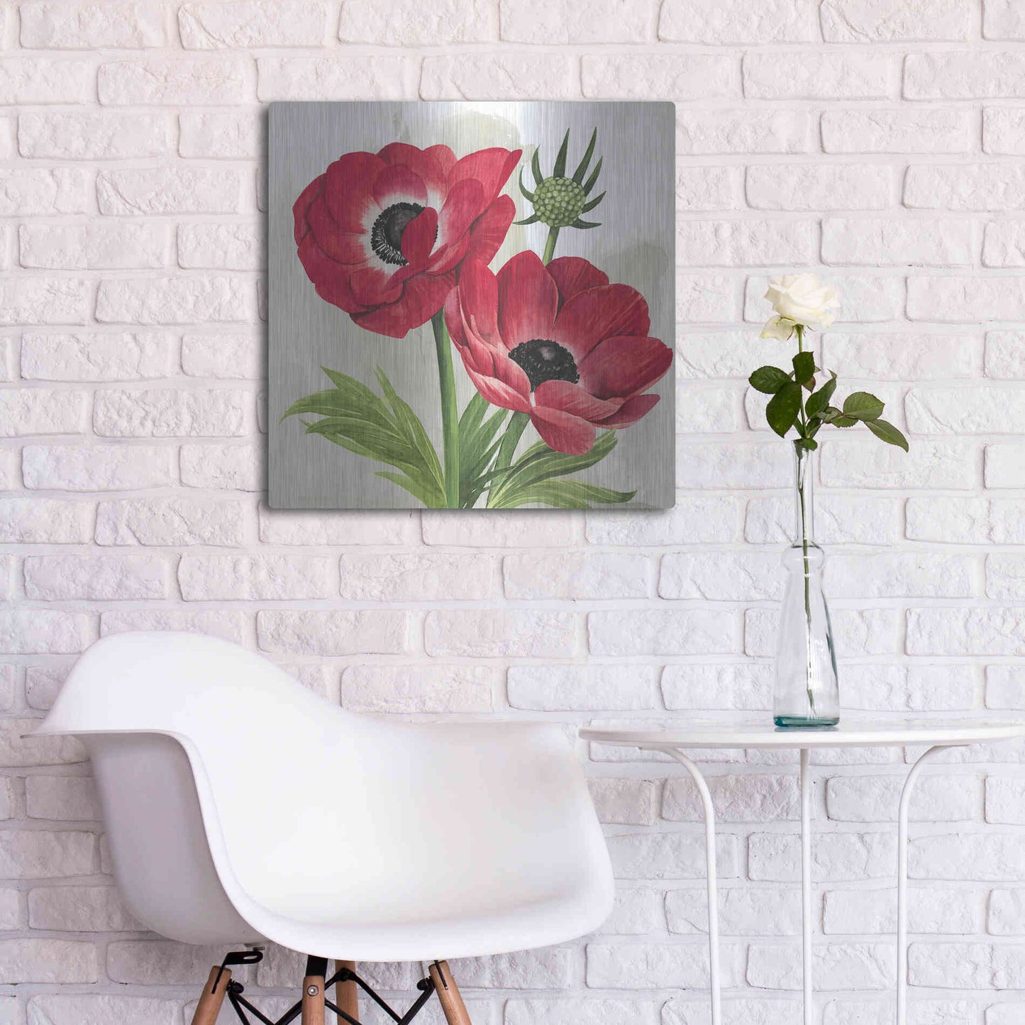 Luxe Metal Art 'Crimson Anemones I' by Grace Popp, Metal Wall Art,24x24