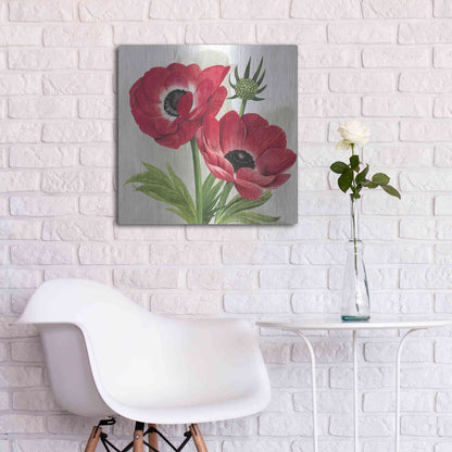 Luxe Metal Art 'Crimson Anemones I' by Grace Popp, Metal Wall Art,24x24