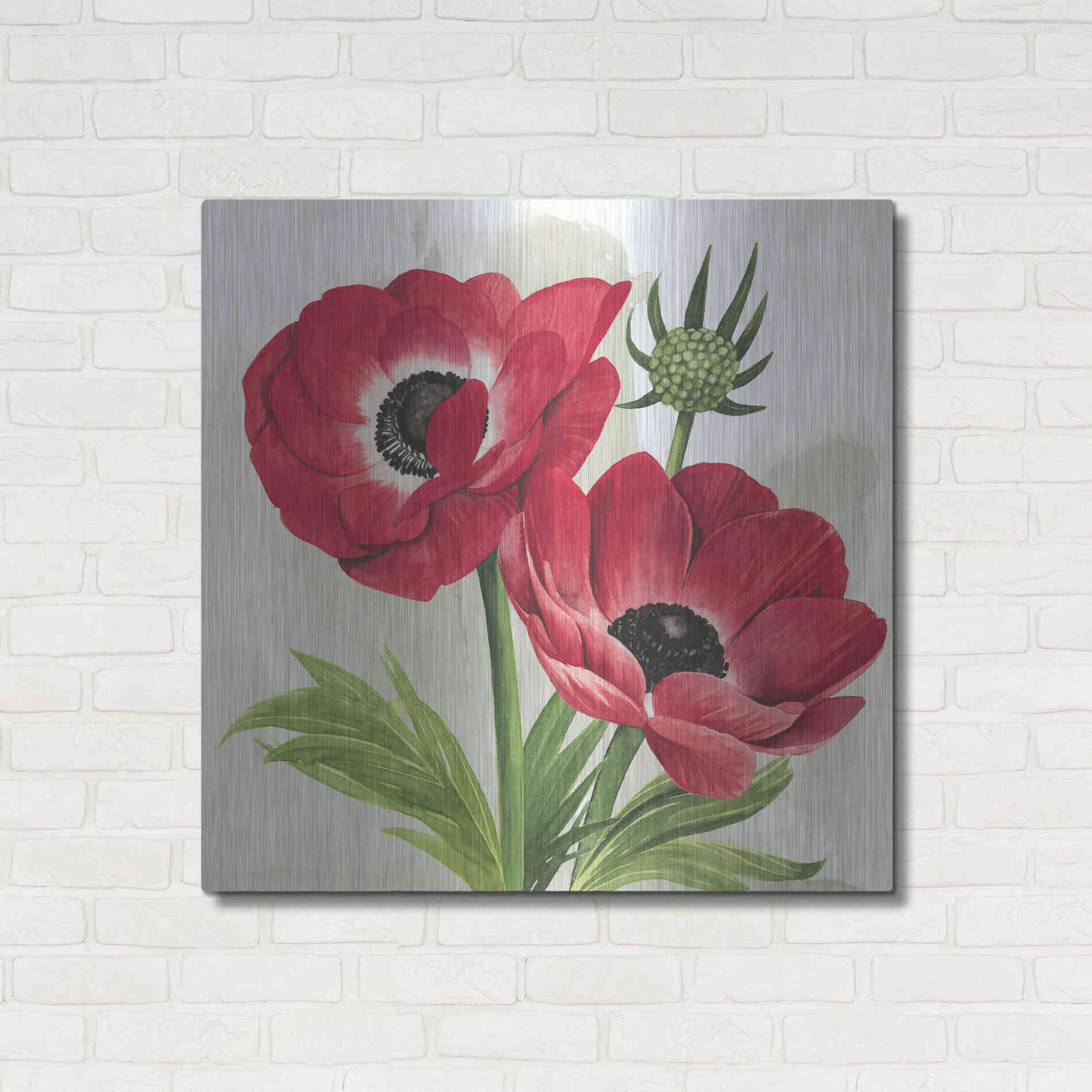 Luxe Metal Art 'Crimson Anemones I' by Grace Popp, Metal Wall Art,36x36