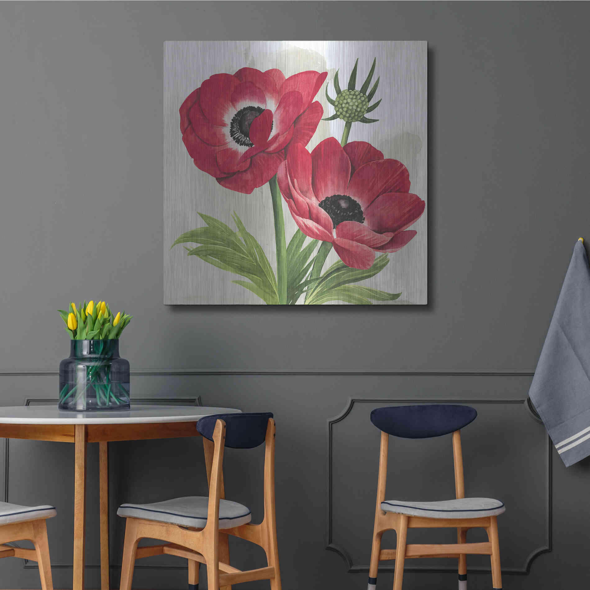 Luxe Metal Art 'Crimson Anemones I' by Grace Popp, Metal Wall Art,36x36