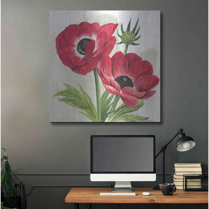 Luxe Metal Art 'Crimson Anemones I' by Grace Popp, Metal Wall Art,36x36