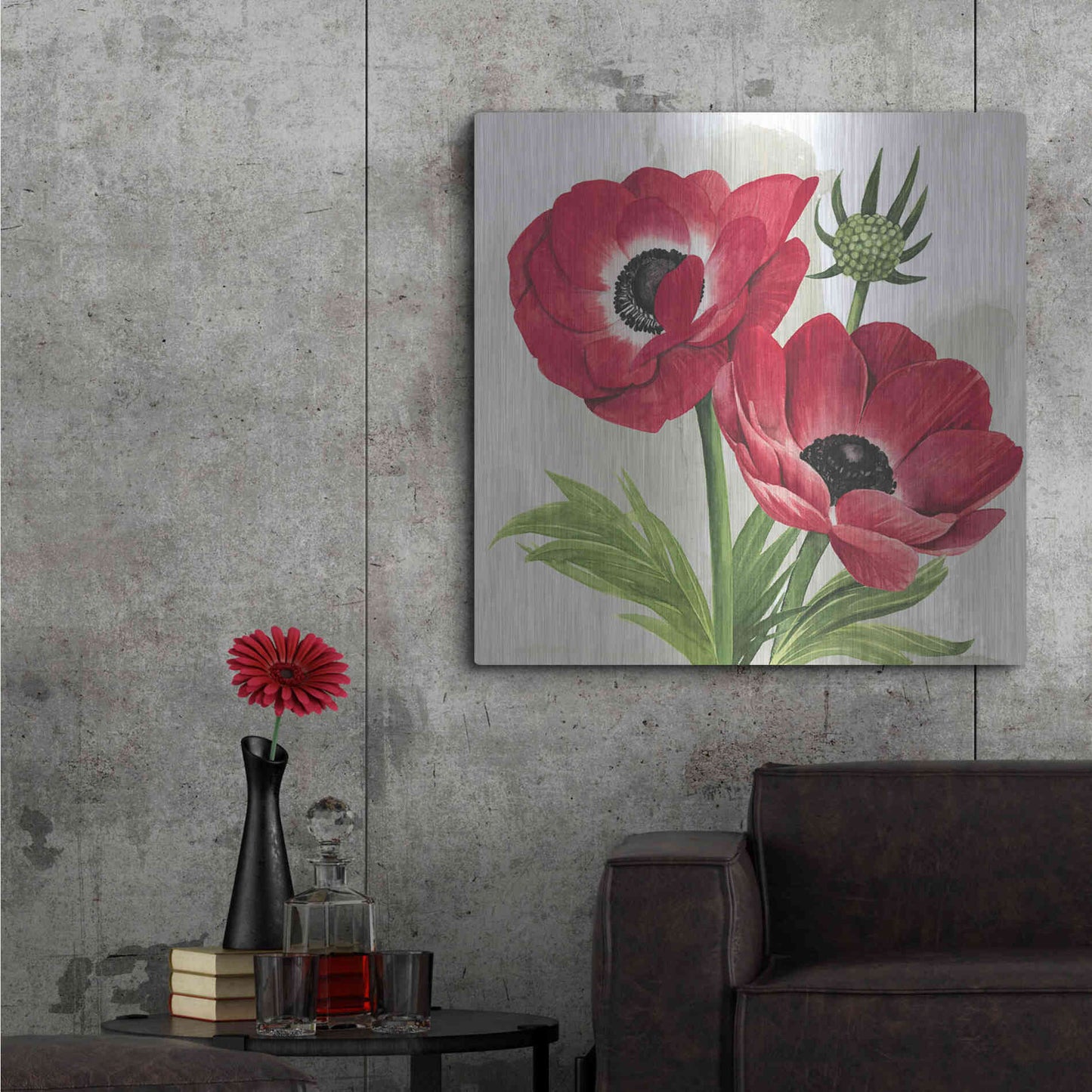 Luxe Metal Art 'Crimson Anemones I' by Grace Popp, Metal Wall Art,36x36