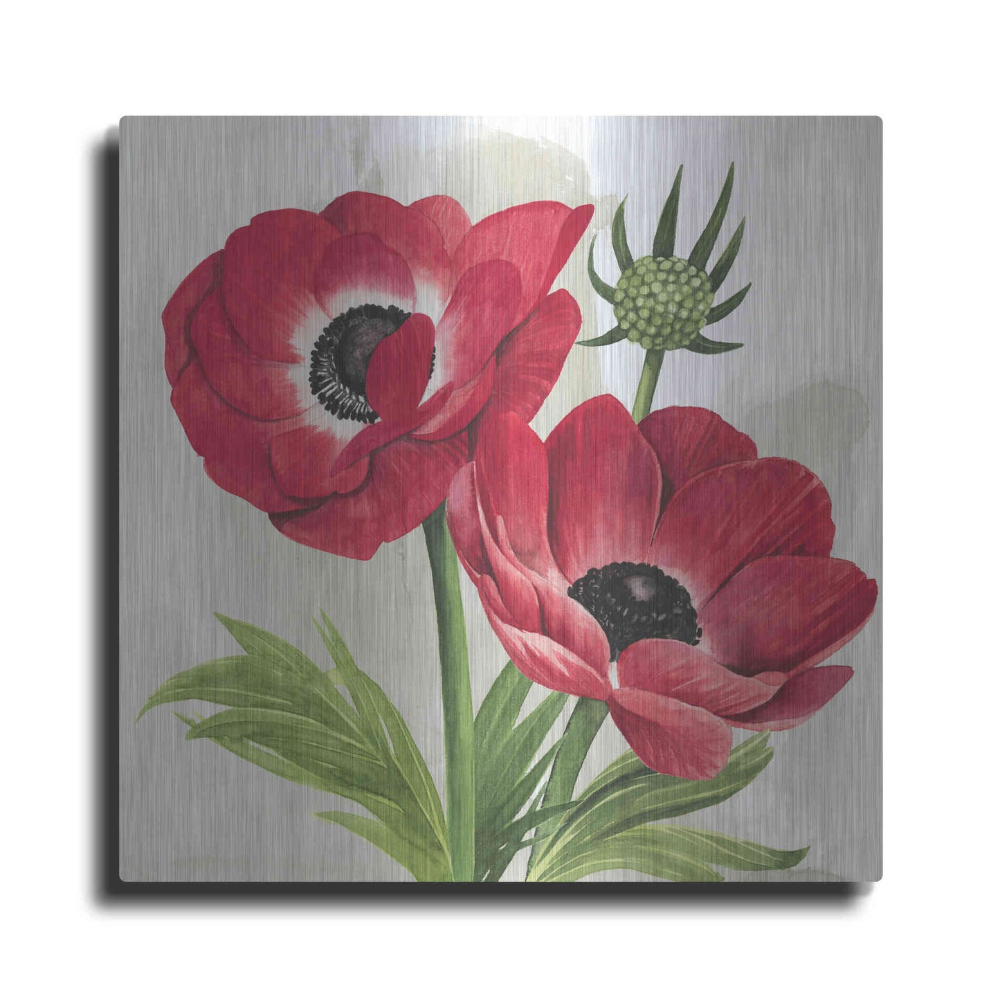 Luxe Metal Art 'Crimson Anemones I' by Grace Popp, Metal Wall Art