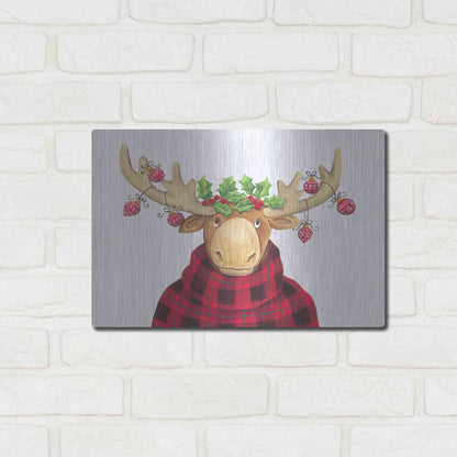 Luxe Metal Art 'Christmas Moose' by Diane Kater, Metal Wall Art,16x12