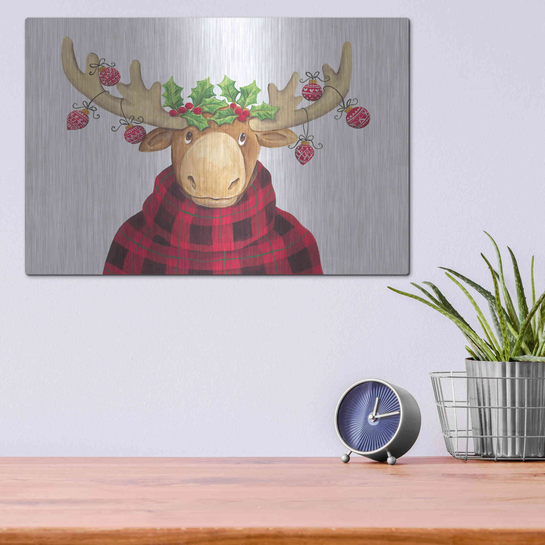 Luxe Metal Art 'Christmas Moose' by Diane Kater, Metal Wall Art,16x12