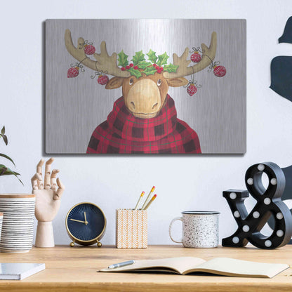 Luxe Metal Art 'Christmas Moose' by Diane Kater, Metal Wall Art,16x12