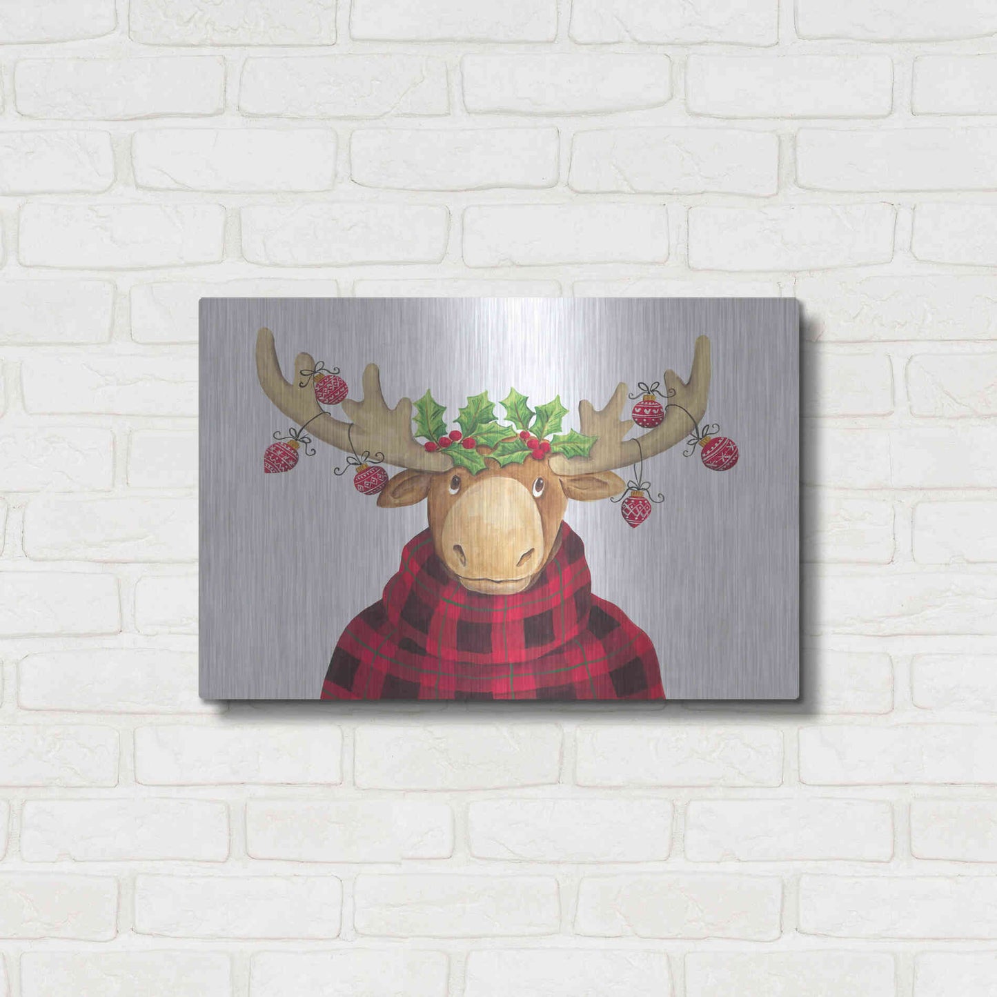 Luxe Metal Art 'Christmas Moose' by Diane Kater, Metal Wall Art,24x16