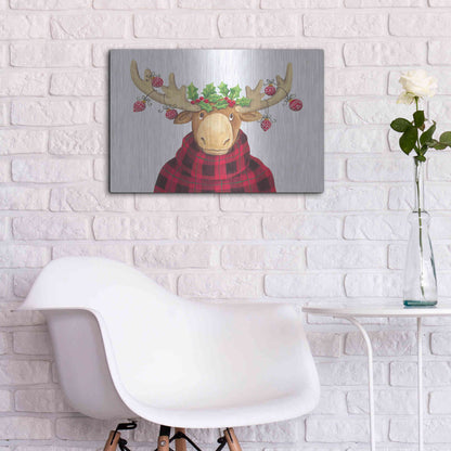 Luxe Metal Art 'Christmas Moose' by Diane Kater, Metal Wall Art,24x16