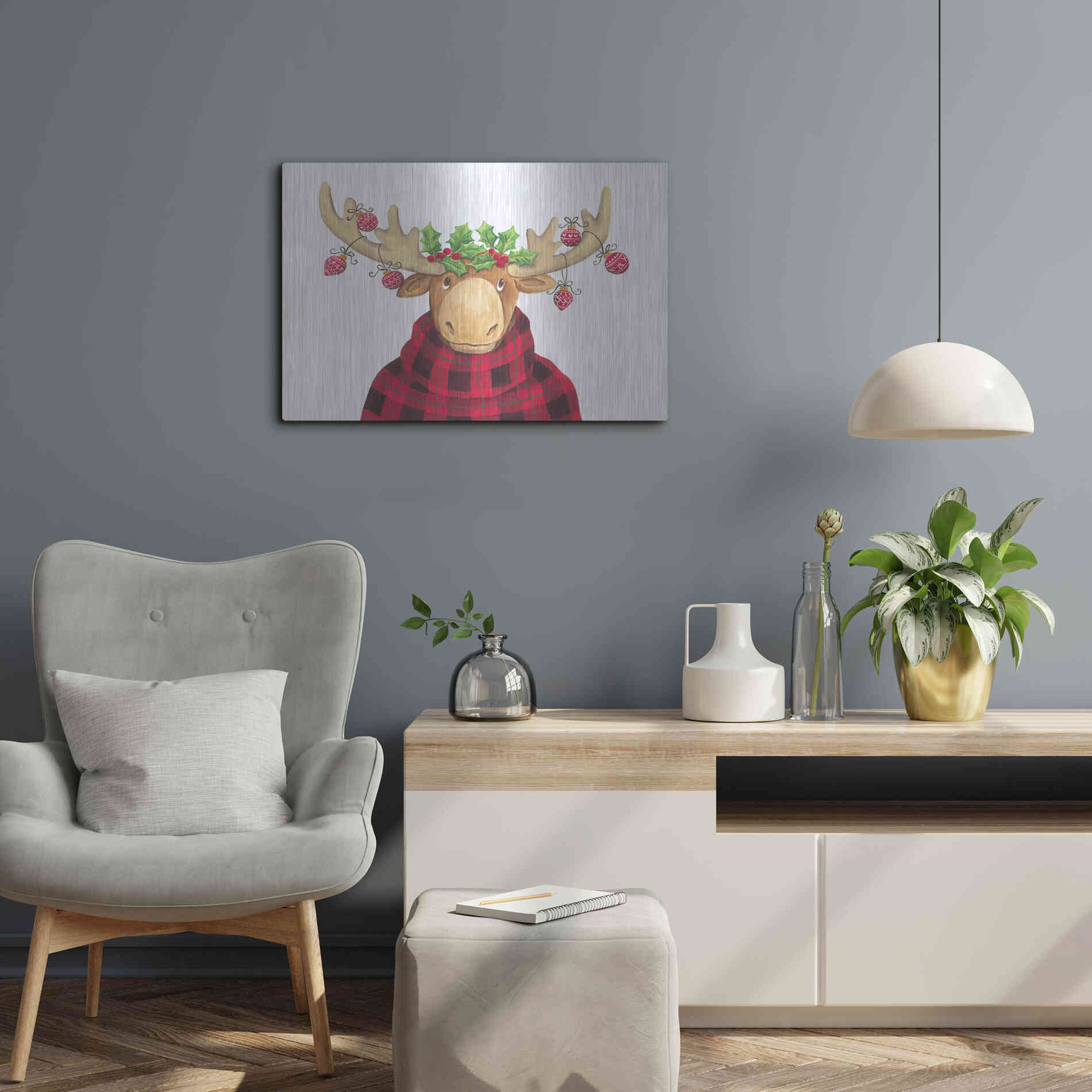 Luxe Metal Art 'Christmas Moose' by Diane Kater, Metal Wall Art,24x16