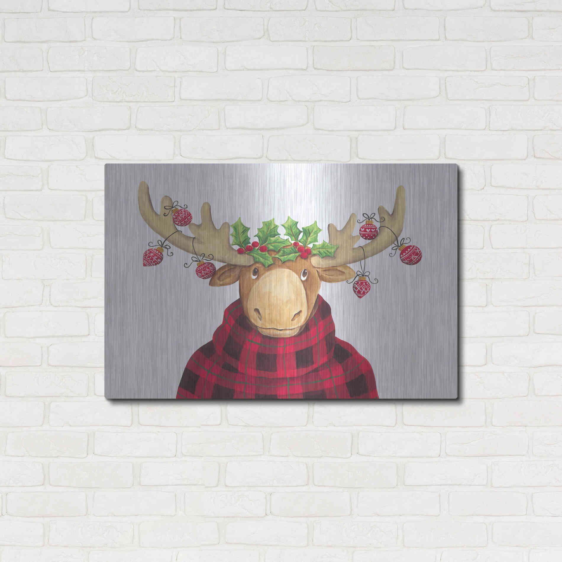 Luxe Metal Art 'Christmas Moose' by Diane Kater, Metal Wall Art,36x24