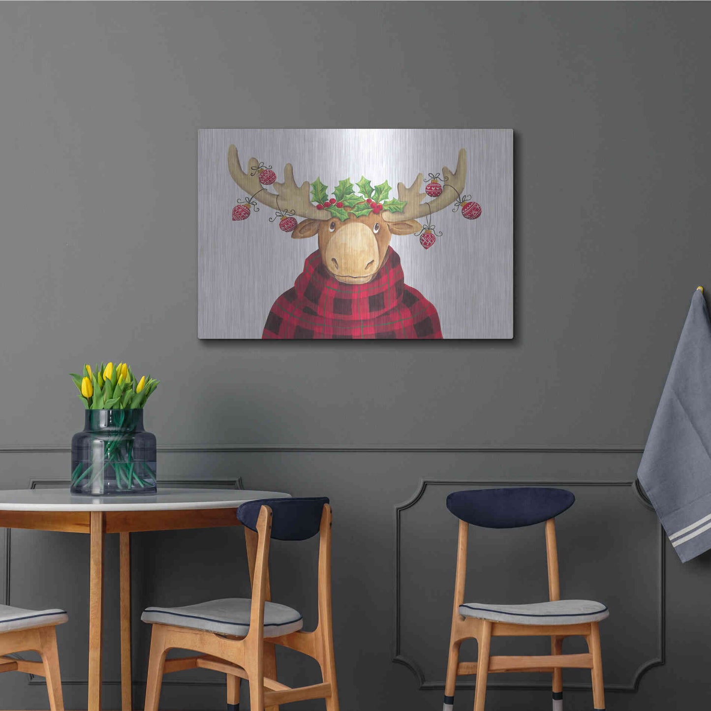 Luxe Metal Art 'Christmas Moose' by Diane Kater, Metal Wall Art,36x24