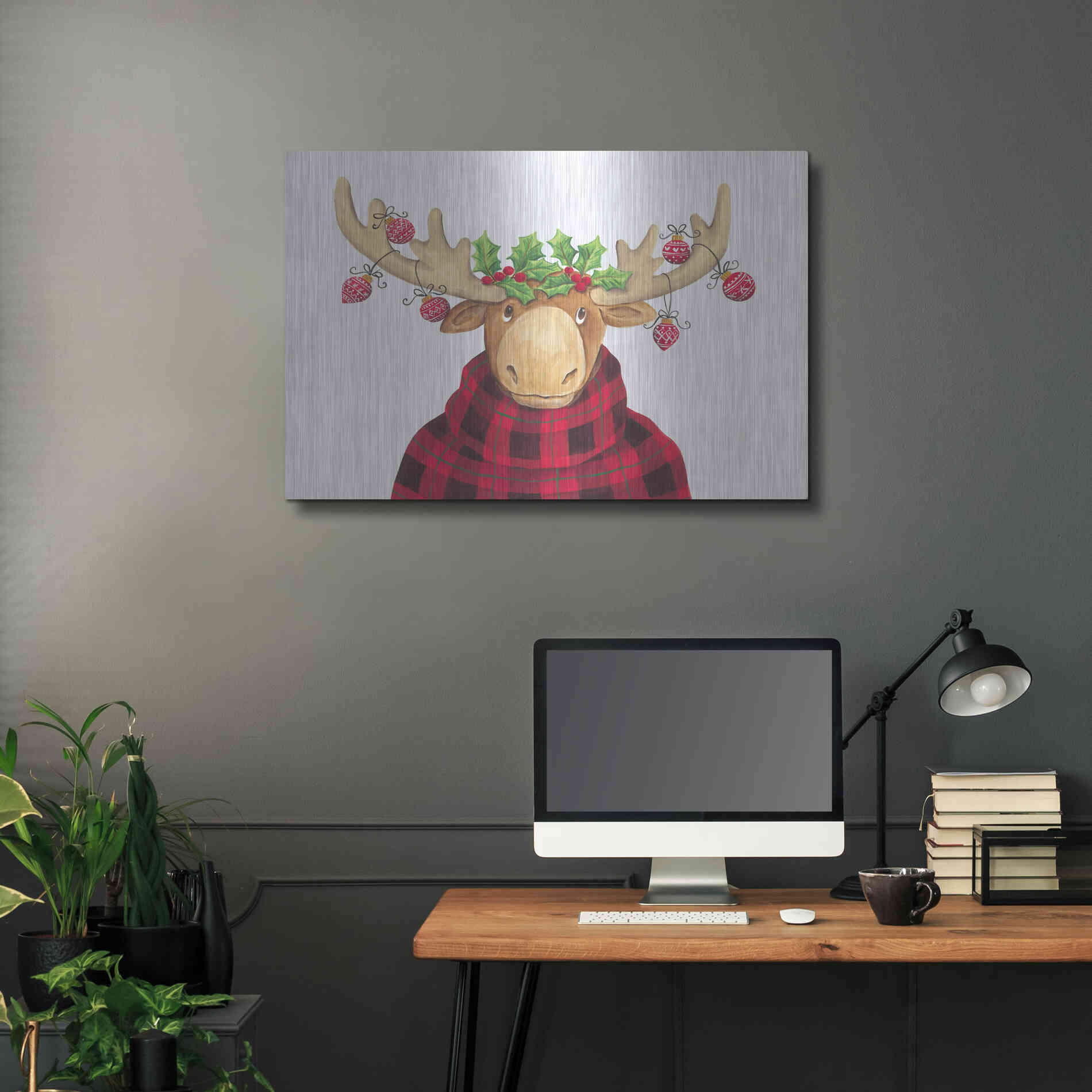 Luxe Metal Art 'Christmas Moose' by Diane Kater, Metal Wall Art,36x24