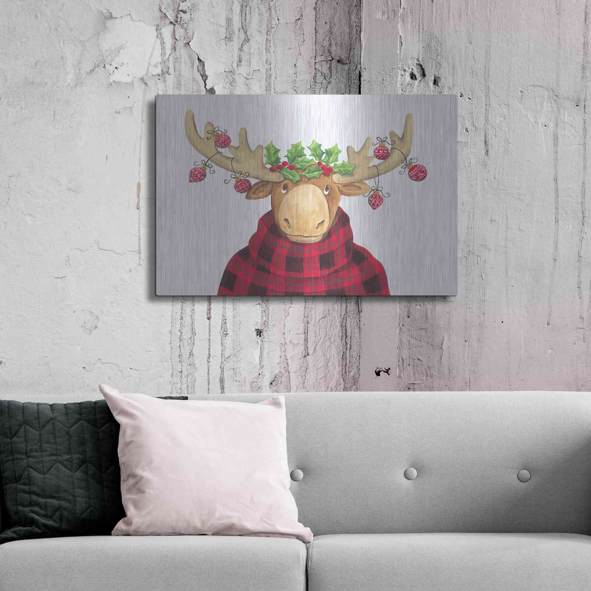 Luxe Metal Art 'Christmas Moose' by Diane Kater, Metal Wall Art,36x24