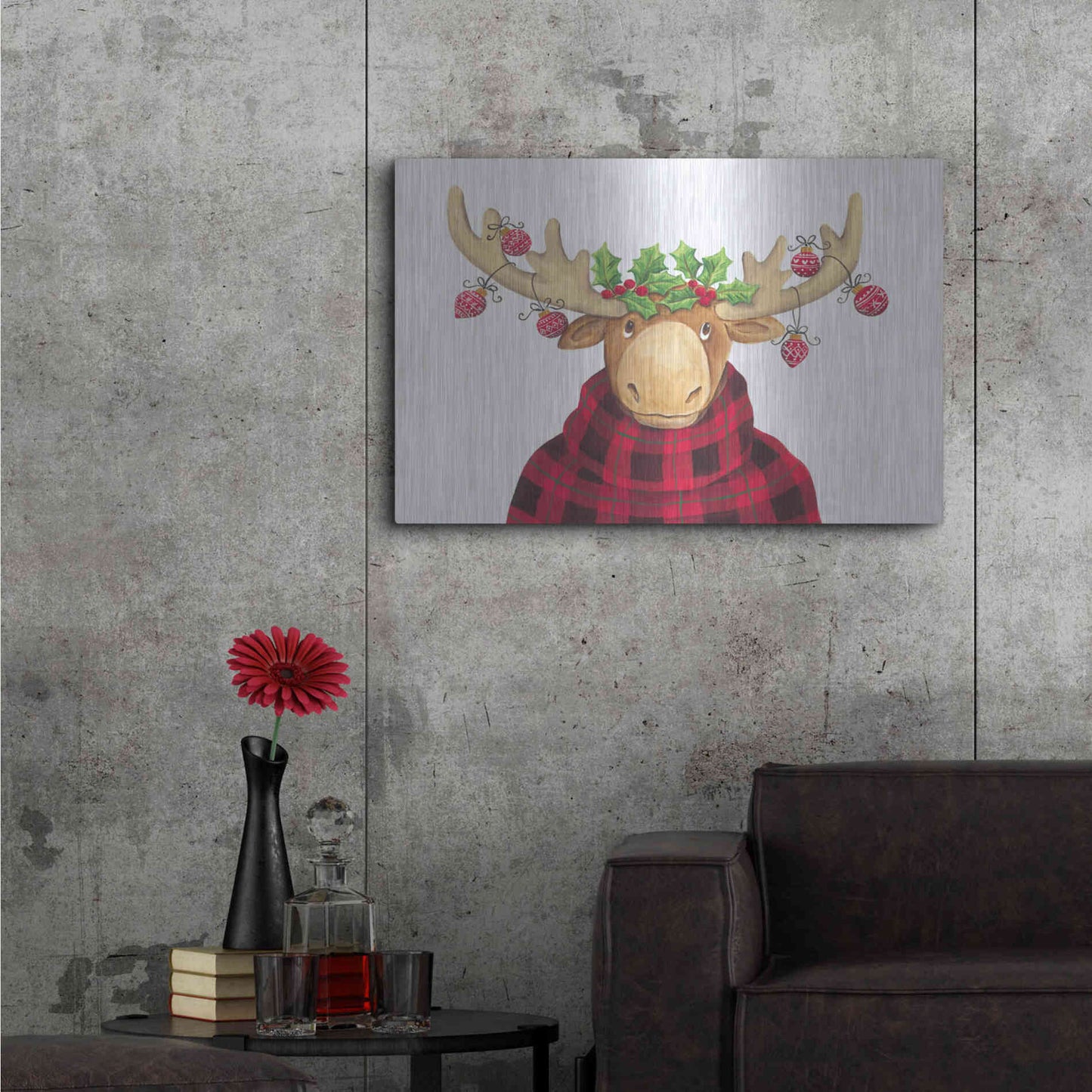 Luxe Metal Art 'Christmas Moose' by Diane Kater, Metal Wall Art,36x24