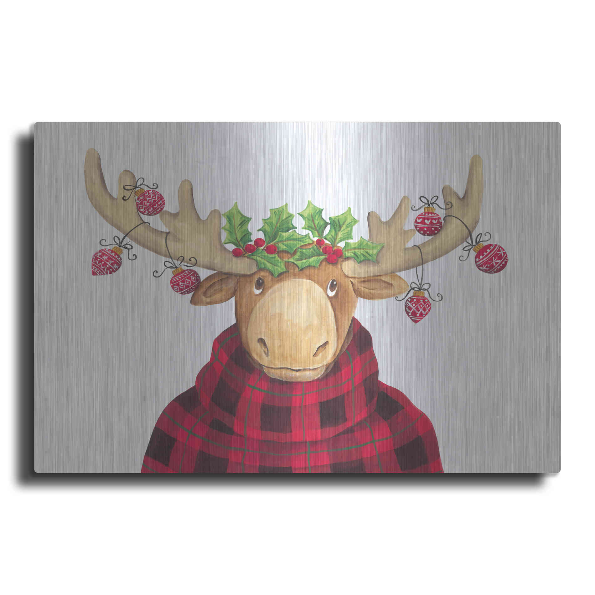 Luxe Metal Art 'Christmas Moose' by Diane Kater, Metal Wall Art