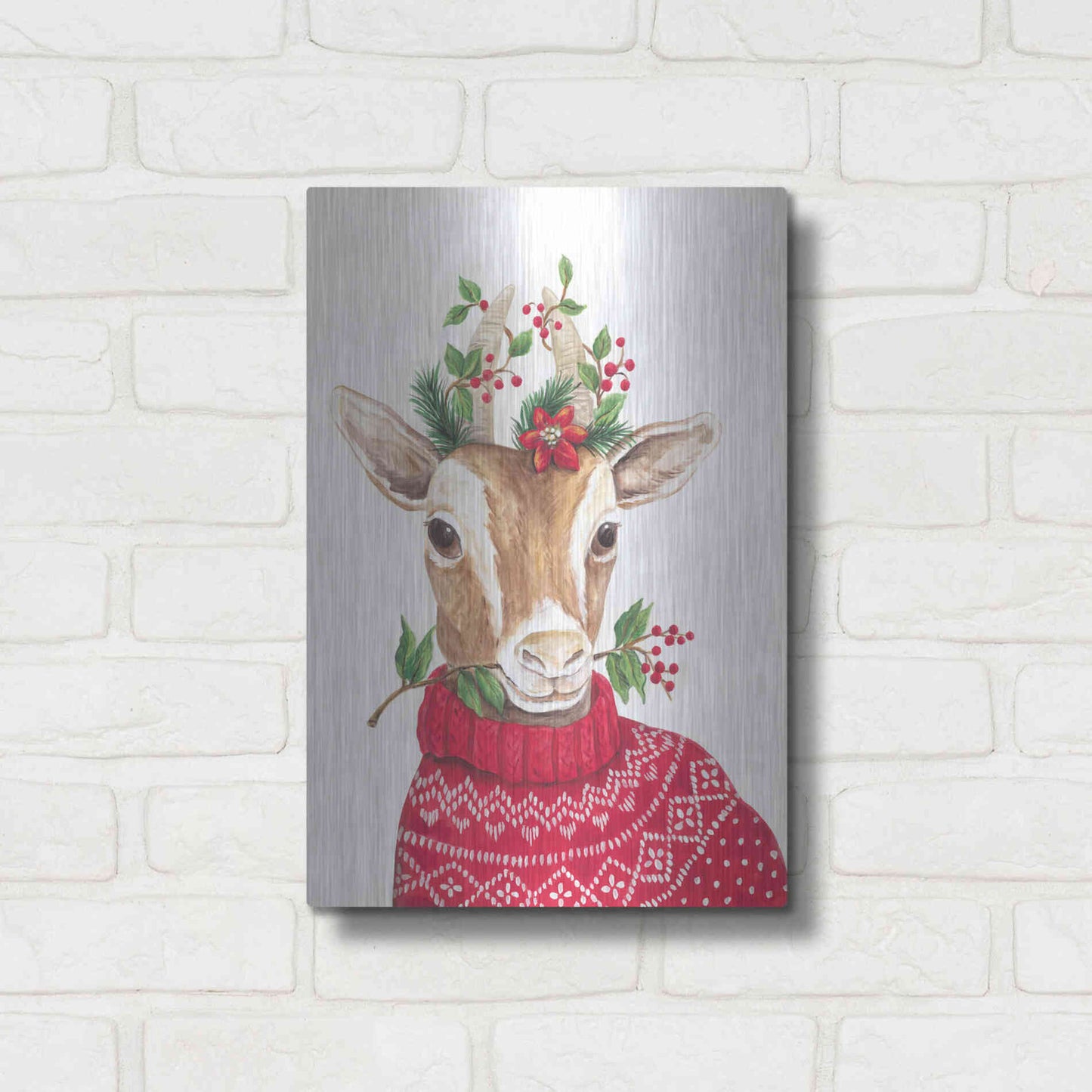 Luxe Metal Art 'Christmas Goat' by Diane Kater, Metal Wall Art,12x16