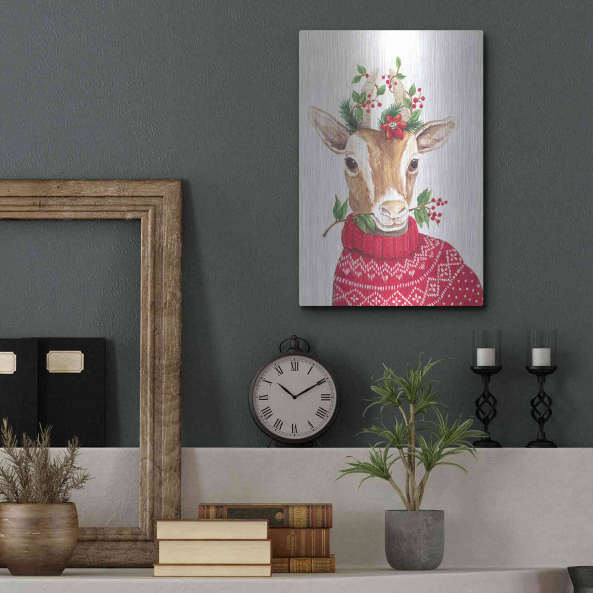 Luxe Metal Art 'Christmas Goat' by Diane Kater, Metal Wall Art,12x16