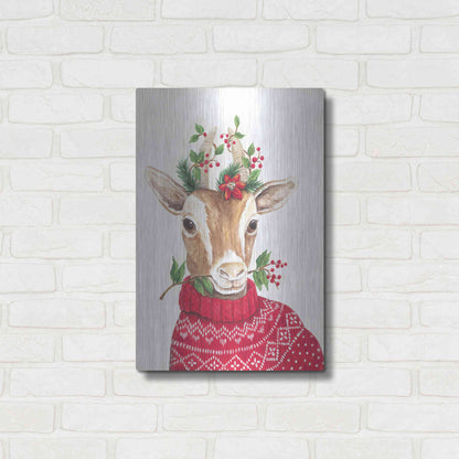 Luxe Metal Art 'Christmas Goat' by Diane Kater, Metal Wall Art,16x24