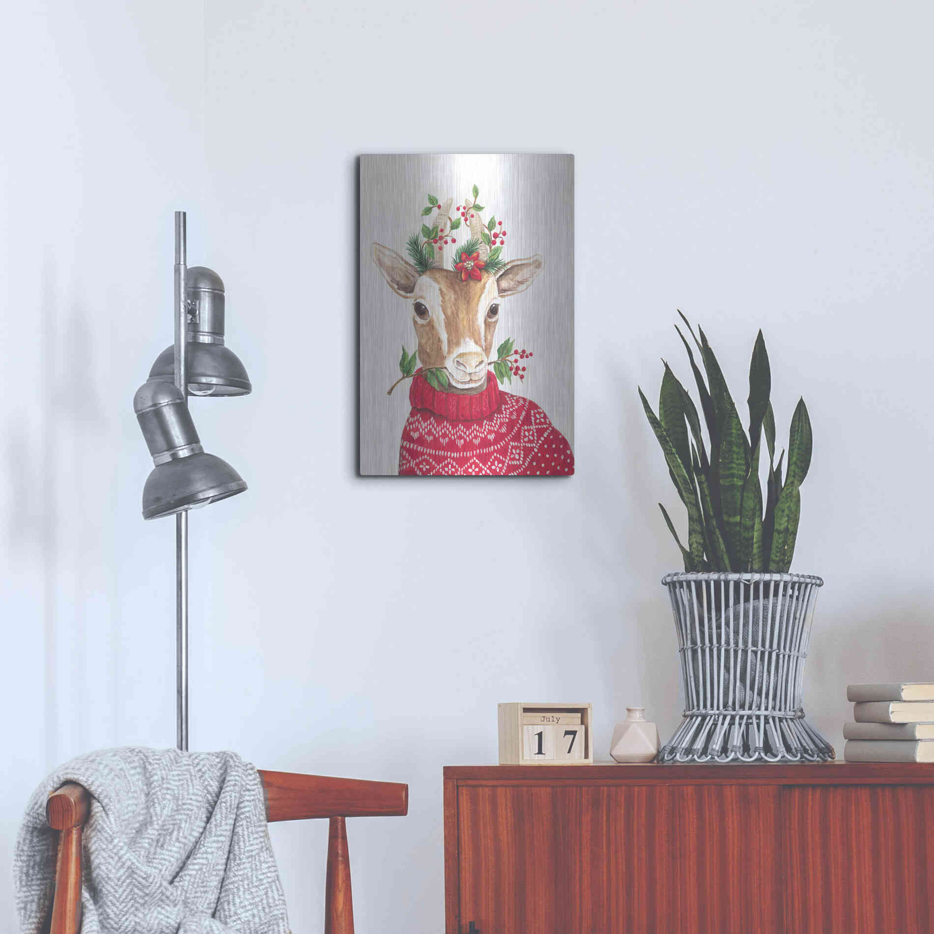 Luxe Metal Art 'Christmas Goat' by Diane Kater, Metal Wall Art,16x24