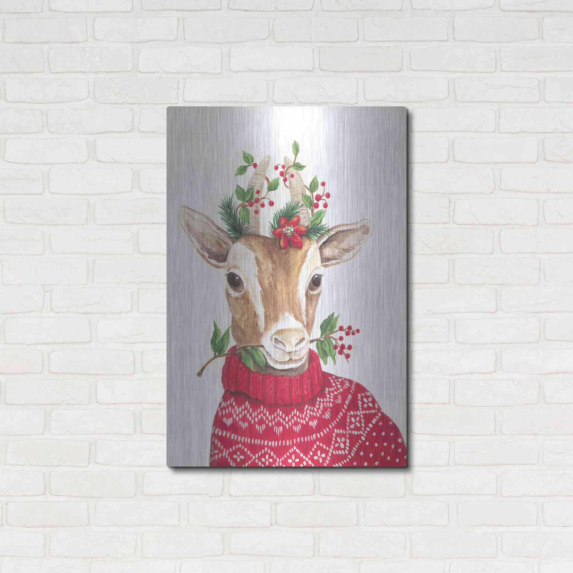 Luxe Metal Art 'Christmas Goat' by Diane Kater, Metal Wall Art,24x36