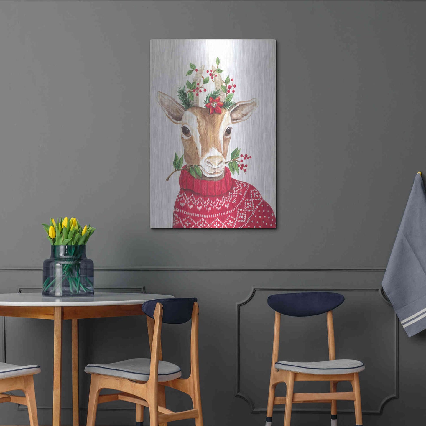 Luxe Metal Art 'Christmas Goat' by Diane Kater, Metal Wall Art,24x36