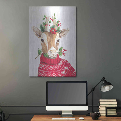 Luxe Metal Art 'Christmas Goat' by Diane Kater, Metal Wall Art,24x36