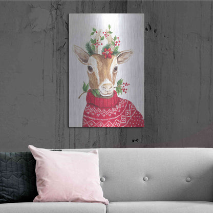 Luxe Metal Art 'Christmas Goat' by Diane Kater, Metal Wall Art,24x36