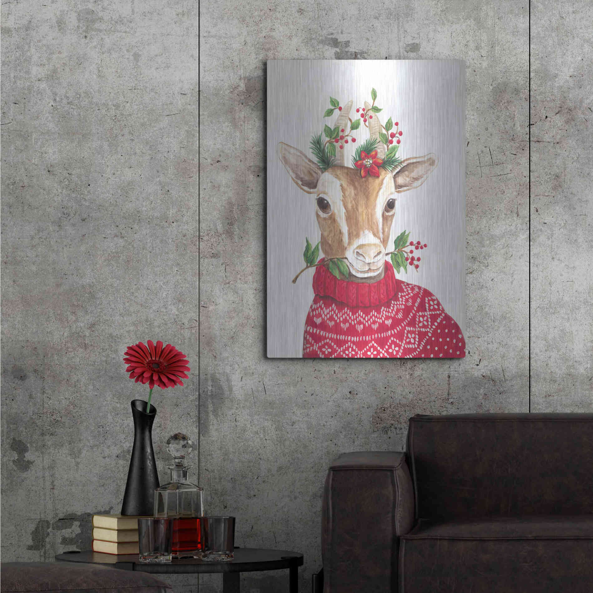 Luxe Metal Art 'Christmas Goat' by Diane Kater, Metal Wall Art,24x36