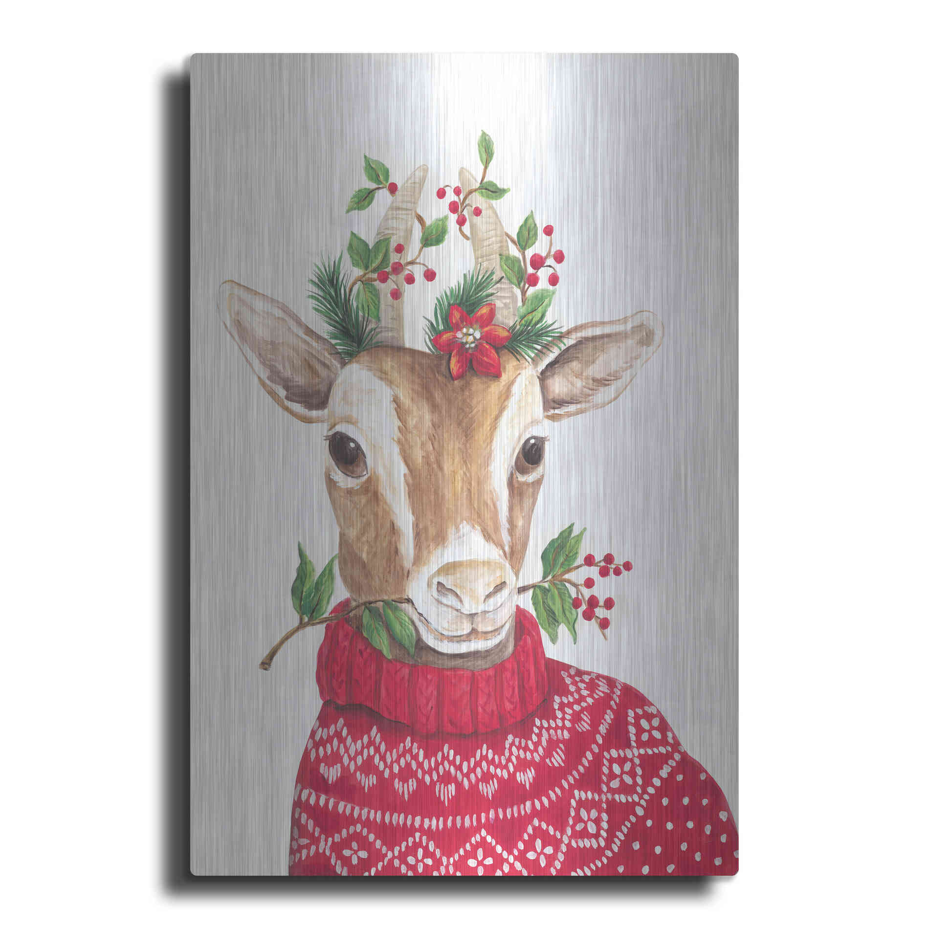 Luxe Metal Art 'Christmas Goat' by Diane Kater, Metal Wall Art