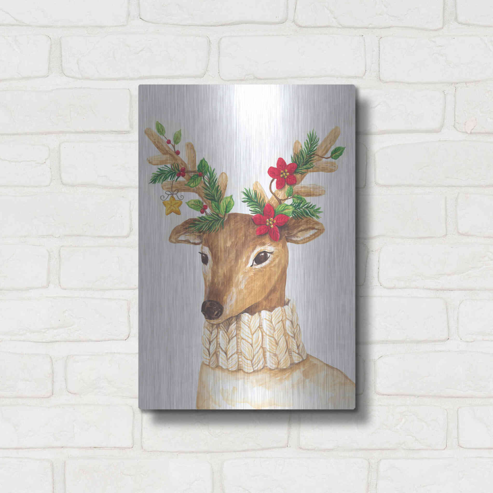 Luxe Metal Art 'Christmas Deer' by Diane Kater, Metal Wall Art,12x16