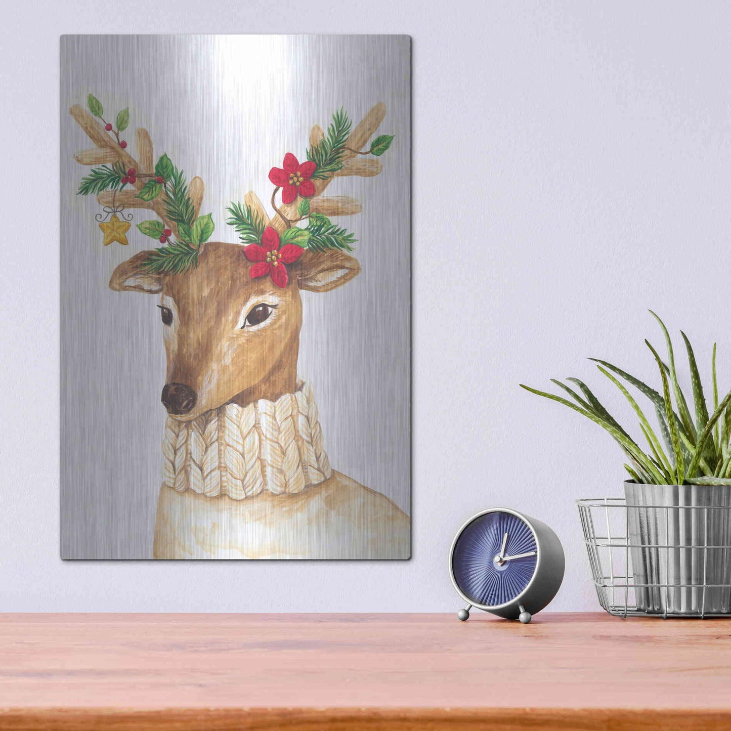 Luxe Metal Art 'Christmas Deer' by Diane Kater, Metal Wall Art,12x16