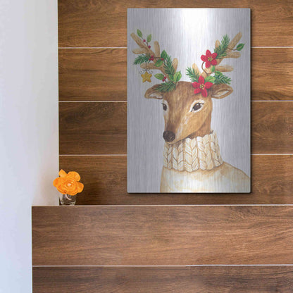 Luxe Metal Art 'Christmas Deer' by Diane Kater, Metal Wall Art,12x16
